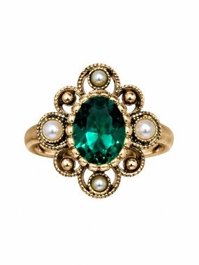 Avon Versailles Vintage 1976 Green Faux Emerald Pearl Ring